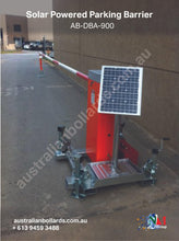 Load image into Gallery viewer, Solar Powered Boom Gate - Your Carbon Neutral Solution to Parking Security - barriers, crash rail containment barriers, custom made, Parking Barriers - Australian Bollards  
